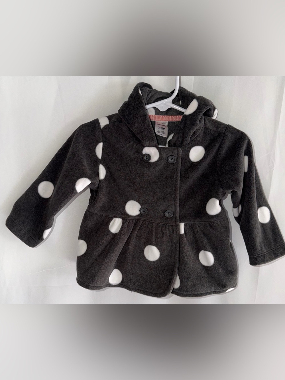 Carter's Black Fleece Pea Coat with White Polka Dots